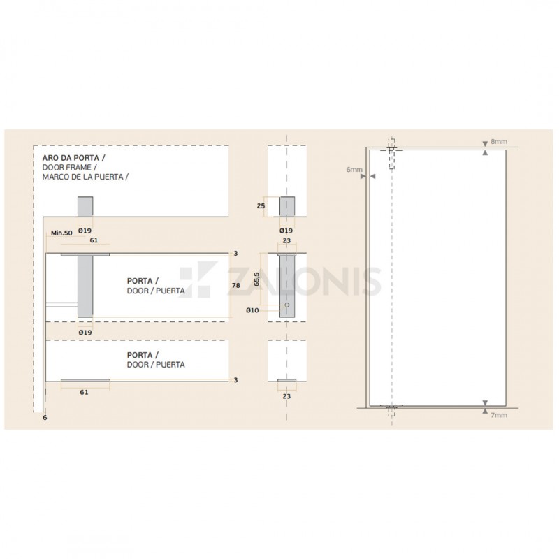 DOOR PIVOTS FOR SIDE DRILLING / 65Kg PIVOT HINGES FOR DOORS