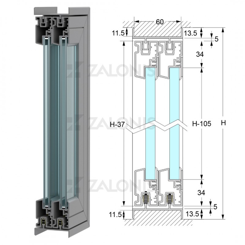 GLASS PROFILE FRAMED DOOR SLIDING GLASSES RAILS
