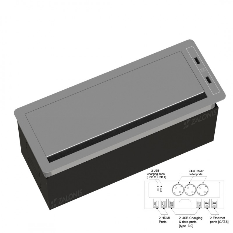 POWERBOX-ΤΕΤΡΑΓΩΝΟ ΠΟΛΥΜΠΡΙΖΟ ΓΡΑΦΕΙΟΥ ΜΕ ΚΑΠΑΚΙ / 6 USB / ΑΛΟΥΜΙΝΙΟ ΜΑΤ ΤΑΠΕΣ ΚΑΛΩΔΙΩΝ - ΠΟΛΥΜΠΡΙΖΑ