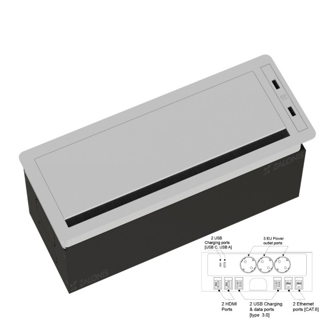 POWERBOX-ΤΕΤΡΑΓΩΝΟ ΠΟΛΥΜΠΡΙΖΟ ΓΡΑΦΕΙΟΥ ΜΕ ΚΑΠΑΚΙ / 6 USB / ΛΕΥΚΟ ΜΑΤ