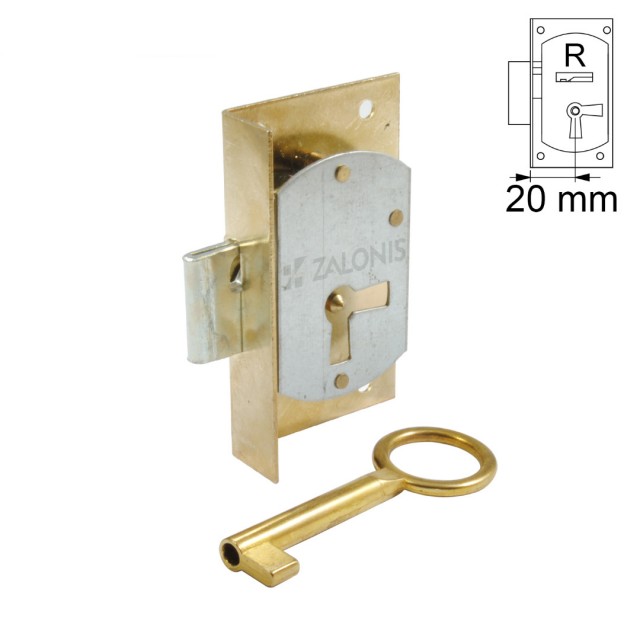 FURNITURE INTERNAL MOUNTING LOCK 20mm / GOLD / RIGHT