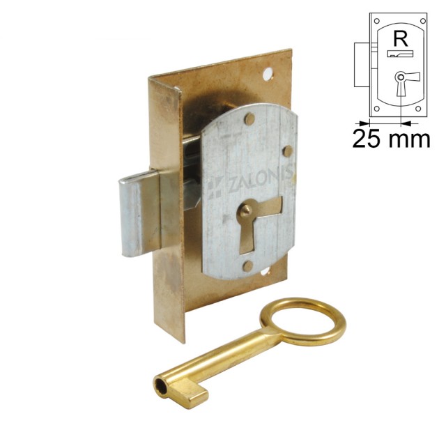 FURNITURE INTERNAL MOUNTING LOCK 25mm / GOLD / RIGHT
