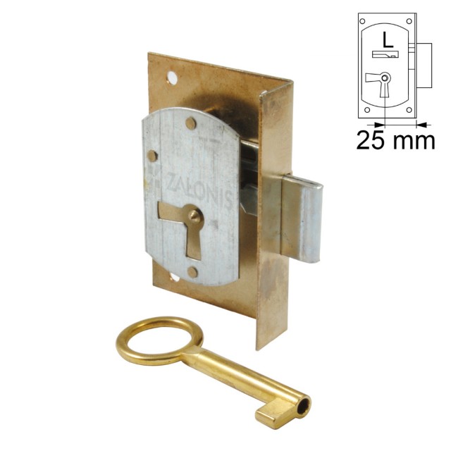 FURNITURE INTERNAL MOUNTING LOCK 25mm / GOLD / LEFT