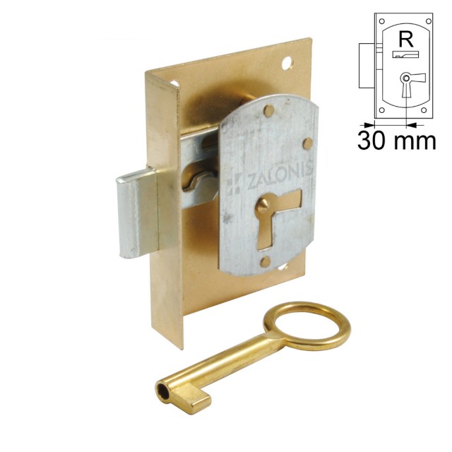 FURNITURE INTERNAL MOUNTING LOCK 30mm / GOLD / RIGHT