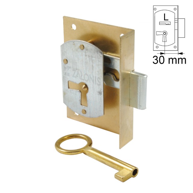 FURNITURE INTERNAL MOUNTING LOCK 30mm / GOLD / LEFT