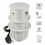 POP-UP OUTLET STATION / WIRELESS CHARGER / D.135 / 2 S+2 USB+1 HDMI+1 ETHERNET / WHITE