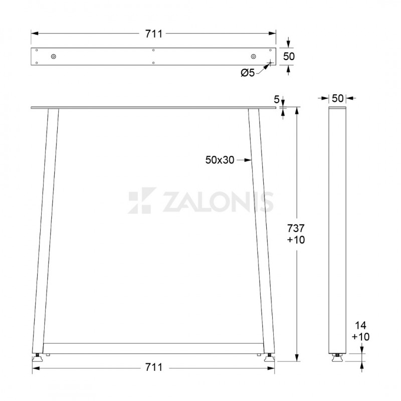 ΠΟΔΙ ΤΡΑΠΕΖΙΟΥ Δ m.657 50x30 Η. 730 / ΜΑΥΡΟ ΜΑΤ