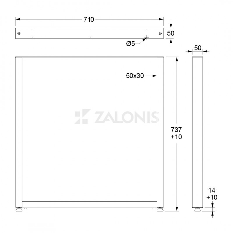 ΤΕΤΡΑΓΩΝΟ ΠΟΔΙ ΤΡΑΠΕΖΙΟΥ m.647 50x30 Η. 730 / ΜΑΥΡΟ ΜΑΤ