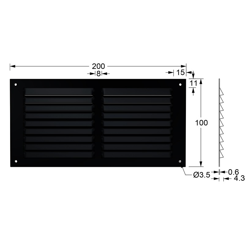 AIR VENTILATION GRILLE COVER 10x20cm / BLACK EXTERNAL VENTILATION GRILLES
