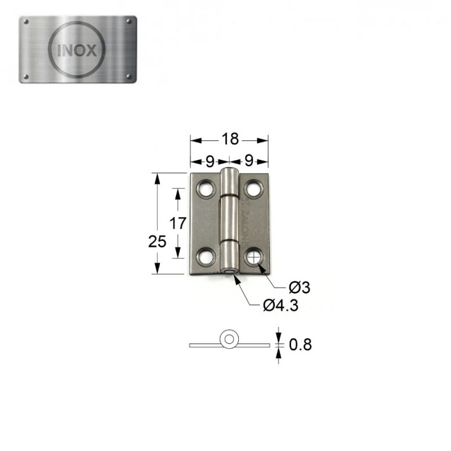 FLAT HINGE / INOX 304 / 25x18x0.8 mm