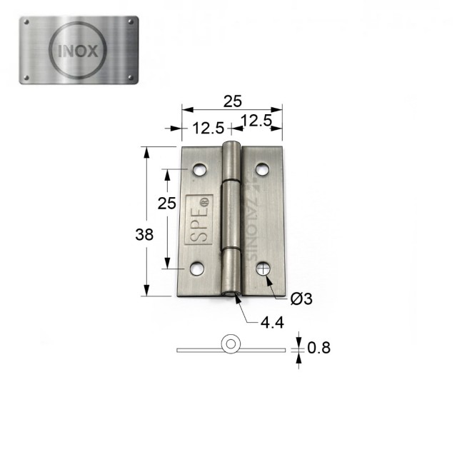 FLAT HINGE / INOX 304 / 38x25x0.8 mm