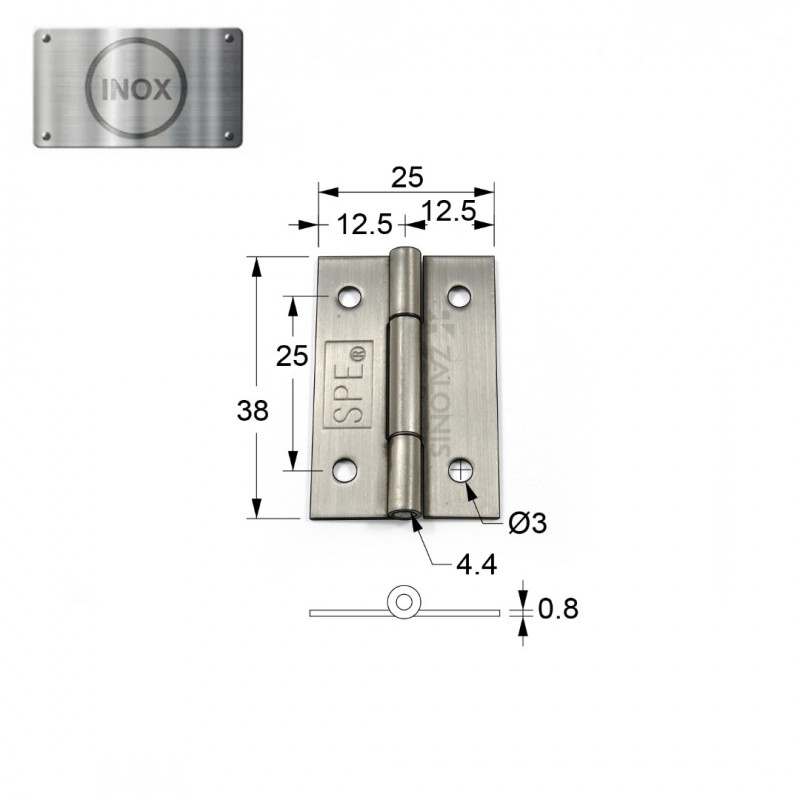 FLAT HINGE / INOX 304 / 38x25x0.8 mm