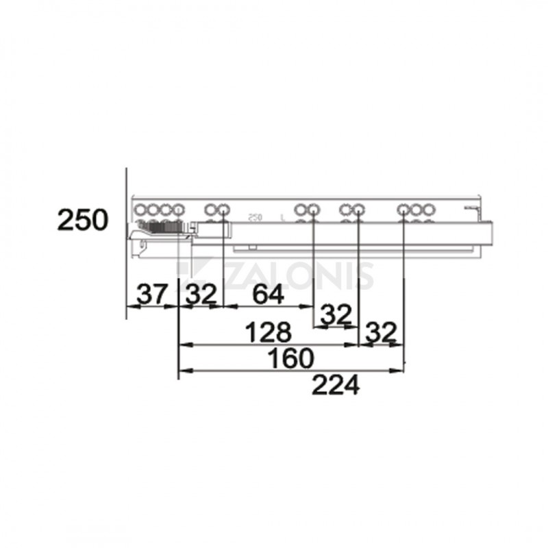 UNDERMOUNT DRAWER RUNNER / PUSH TO OPEN / 25 UNDERMOUNT RUNNERS / PUSH OPEN / 35 Kg