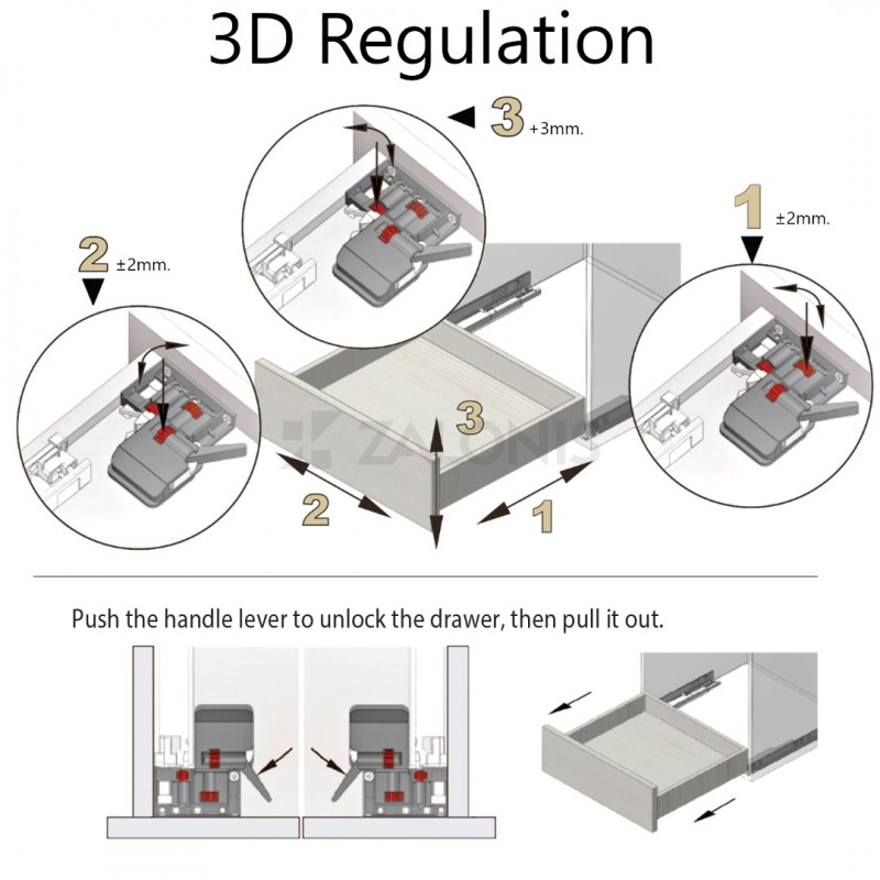 UNDERMOUNT DRAWER RUNNER / PUSH TO OPEN / 60 UNDERMOUNT RUNNERS / PUSH OPEN / 35 Kg