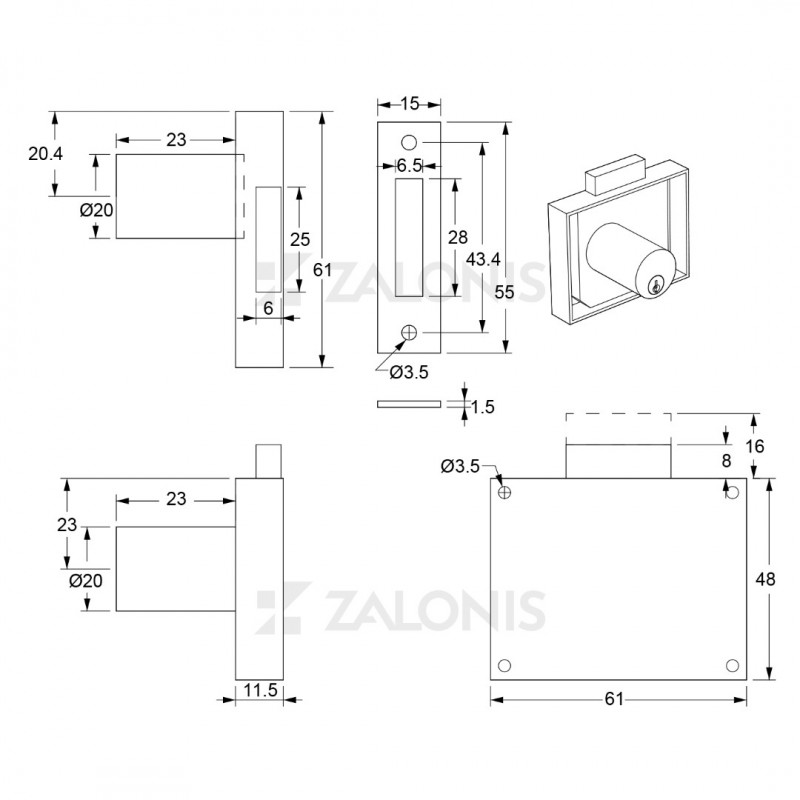SECURITY BOX FURNITURE LOCK 25mm / GOLD
