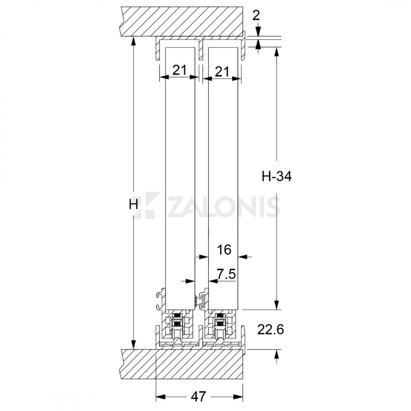 SLIDING SYSTEM m.420 WITH SIDE PROFILES / 2 LEAF / 2m SLIDING SYSTEM m.420