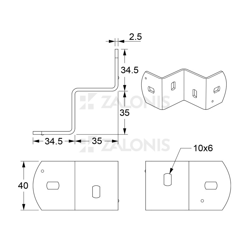 ΔΙΠΛΗ ΓΩΝΙΑ ΣΥΝΔΕΣΗΣ ΖΗΤΑ / 40x34x2.5 mm / ΙΡΙΔΙΟ