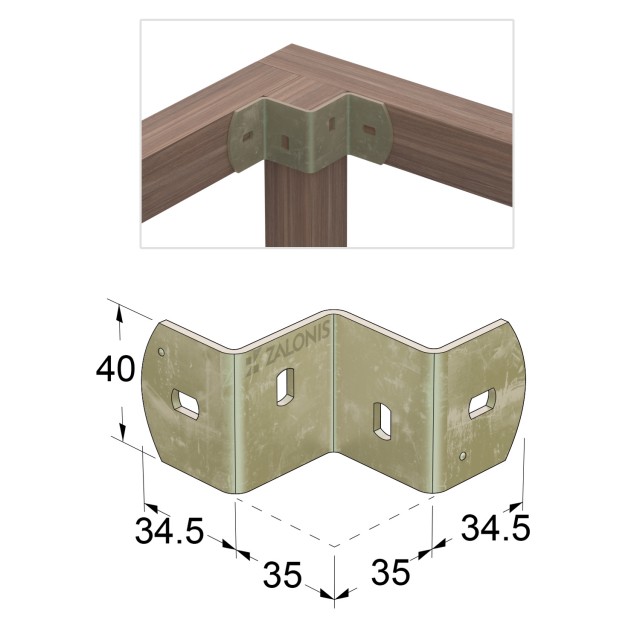 ΔΙΠΛΗ ΓΩΝΙΑ ΣΥΝΔΕΣΗΣ ΖΗΤΑ / 40x34x2.5 mm / ΙΡΙΔΙΟ