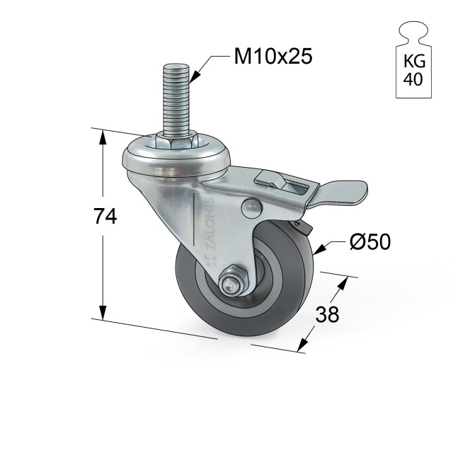 ΡΟΔΑ m.115 ΜΕΣΑΙΟΥ ΤΥΠΟΥ / Φ.50mm / ΒΙΔΑ M10x25 mm / Υ.74mm / 40Kg