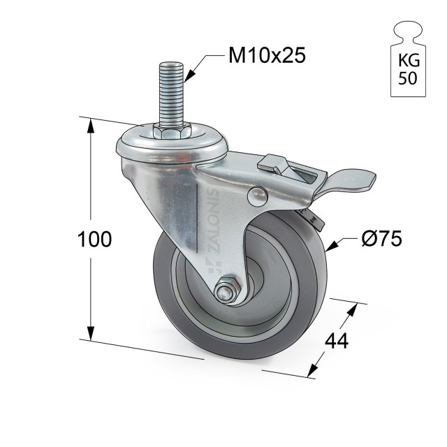 ΡΟΔΑ m.115 ΜΕΣΑΙΟΥ ΤΥΠΟΥ / Φ.75mm / ΒΙΔΑ M10x25 mm / Υ.100mm / 50Kg