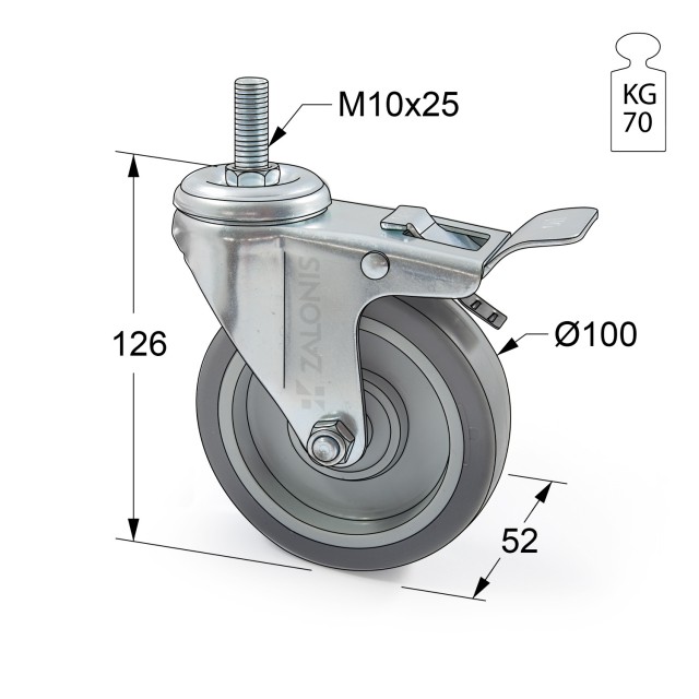 ΡΟΔΑ m.115 ΜΕΣΑΙΟΥ ΤΥΠΟΥ / Φ.100mm / ΒΙΔΑ M10x25 mm / Υ.126mm / 70Kg