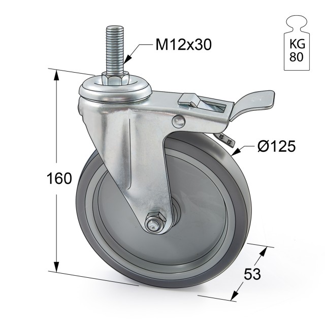 ΡΟΔΑ m.115 ΜΕΣΑΙΟΥ ΤΥΠΟΥ / Φ.125mm / ΒΙΔΑ M12x30 mm / Υ.160mm / 80Kg