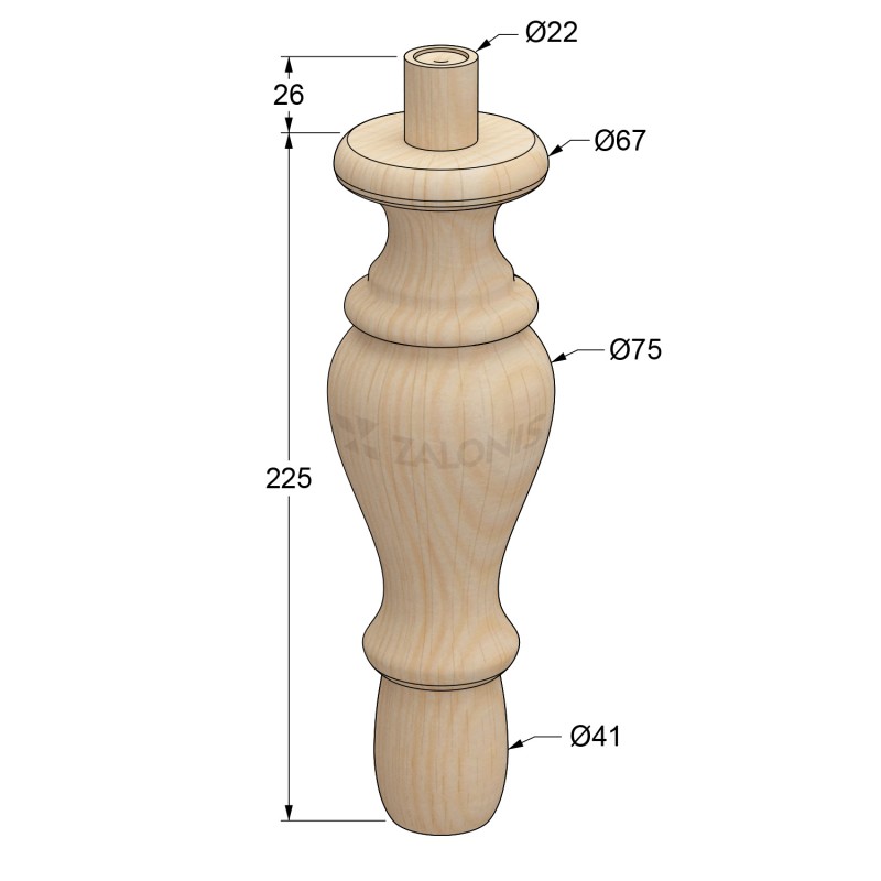 WOODEN LEG D.75 H.225 / BEECH 