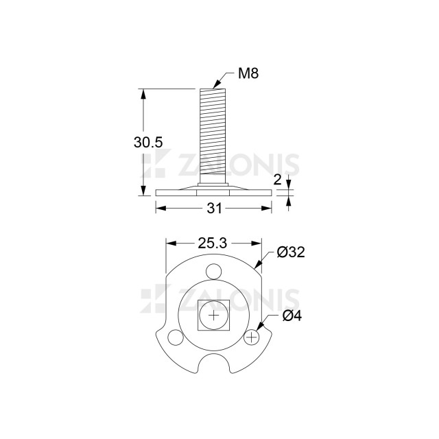 METAL BASE FOR DOOR KNOB / M8 SCREW