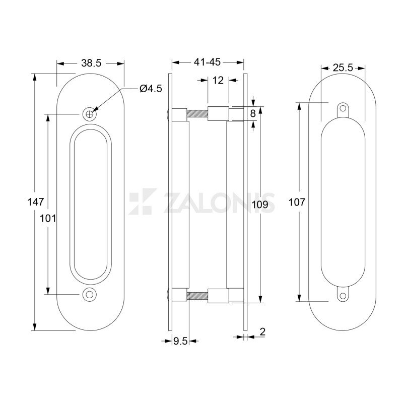 SLIDING DOOR OVAL HANDLE SET m.4080 / MAT NICKEL