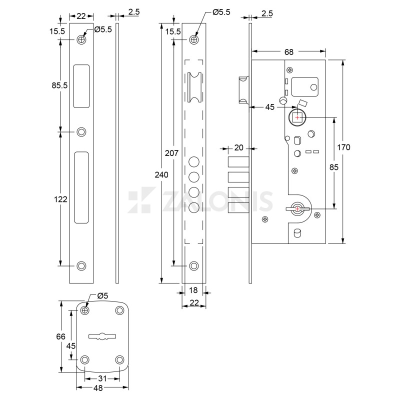 SECURITY SAFELOCK GEVY / 45x85 mm / MAT GOLD