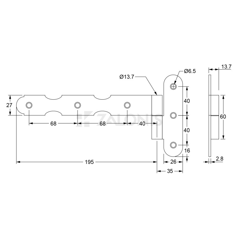 LIFT-OFF DECORATIVE HINGE / RIGHT / MAT BLACK