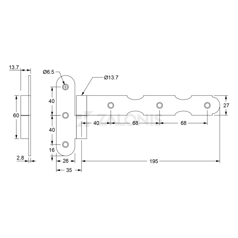 LIFT-OFF DECORATIVE HINGE / LEFT / MAT BLACK