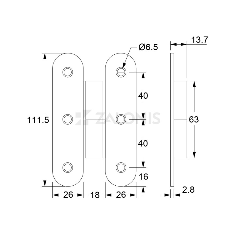 LIFT-OFF DECORATIVE MIDDLE HINGE / RIGHT / MAT BLACK