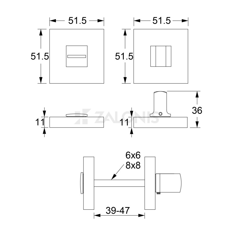 WC SQUARE LOCK 50x50 mm / MAT NICKEL