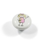 CHILDREN WHITE PORCELAIN KNOB / GIRL WITH FLOWERS