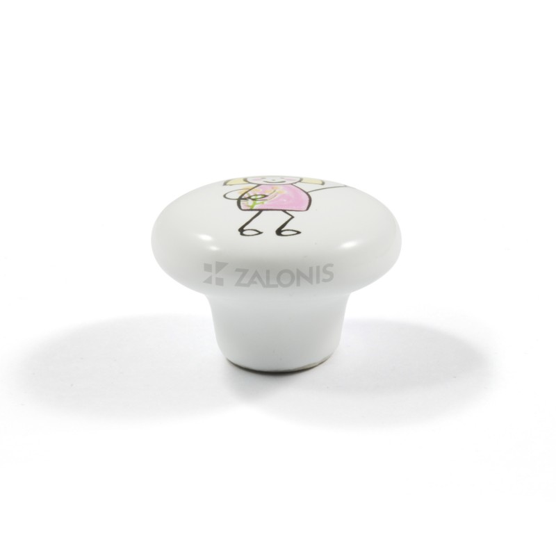 CHILDREN WHITE PORCELAIN KNOB / GIRL WITH FLOWERS