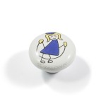 CHILDREN WHITE PORCELAIN KNOB / GIRL WITH SKIPPING ROPE BLUE
