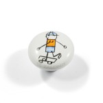 CHILDREN WHITE PORCELAIN KNOB / BOY WITH SKATE