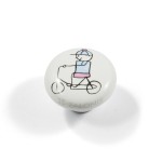 CHILDREN WHITE PORCELAIN KNOB / BOY WITH BIKE