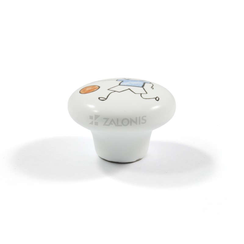 CHILDREN WHITE PORCELAIN KNOB / BOY WITH BALL