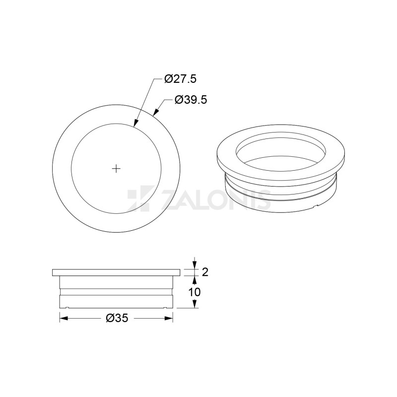INSET PULL ROUND D.35 / BLACK