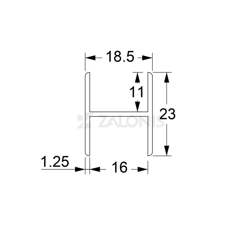 ALUMINUM H PROFILE CHANNEL 18.5x23mm / FOR 16 mm
