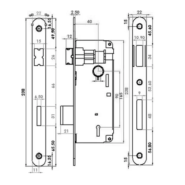 ΚΛΕΙΔΑΡΙΑ ΜΕΣΟΠΟΡΤΑΣ 40x90 mm GEVY / ΟΒΑΛ-ΟΒΑΛ / ΧΡΥΣΟ ΜΑΤ