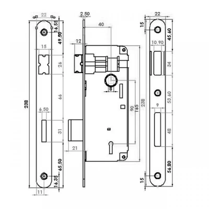 ΚΛΕΙΔΑΡΙΑ ΜΕΣΟΠΟΡΤΑΣ 40x90 mm GEVY / ΟΒΑΛ-ΟΒΑΛ / ΧΡΥΣΟ ΜΑΤ