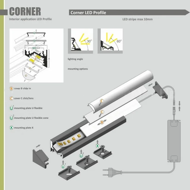 ΠΡΟΦΙΛ LED CORNER ΑΛΟΥΜΙΝΙΟΥ ΑΝΟΔΙΩΣΗ ΦΥΣΙΚΗ