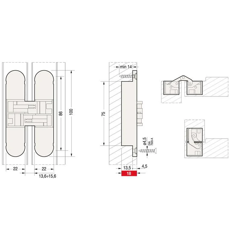 ΚΡΥΦΟΣ ΜΕΝΤΕΣΕΣ ΠΟΡΤΑΣ - ΧΤΕΝΙ 3D 100x22 / ΝΙΚΕΛ