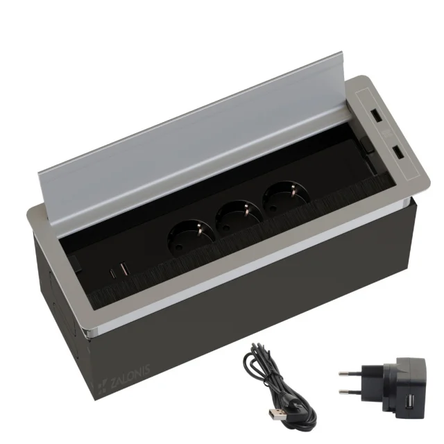 POWERBOX-ΤΕΤΡΑΓΩΝΟ ΠΟΛΥΜΠΡΙΖΟ ΓΡΑΦΕΙΟΥ ΜΕ ΚΑΠΑΚΙ / 6 USB / ΑΛΟΥΜΙΝΙΟ ΜΑΤ