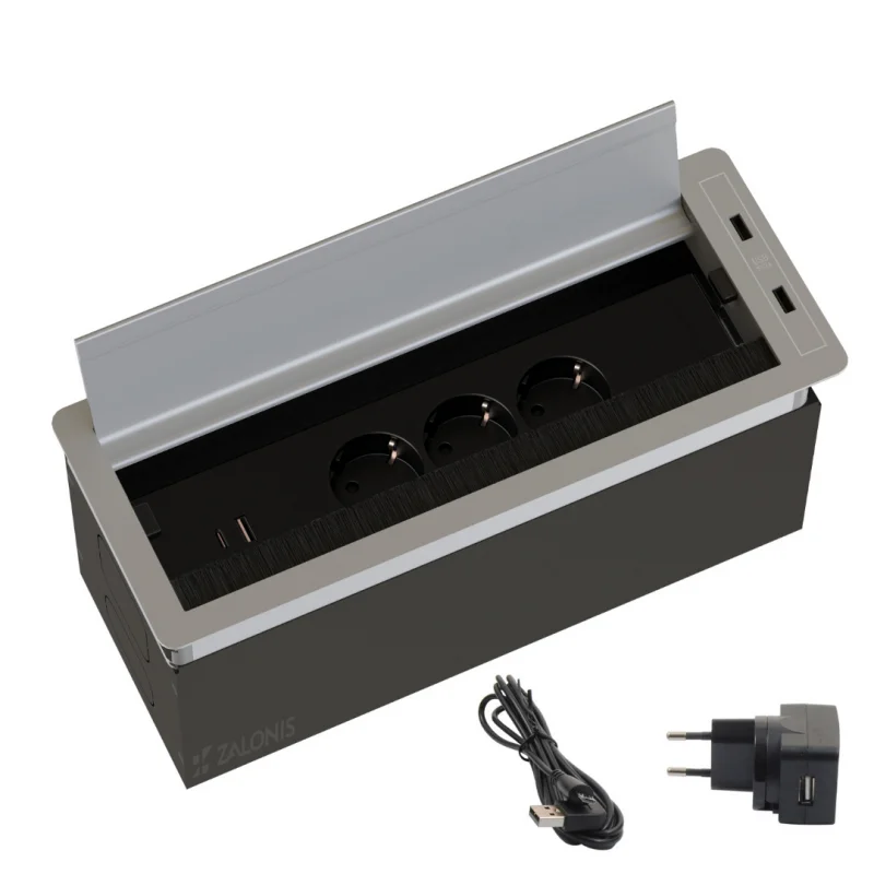 POWERBOX-ΤΕΤΡΑΓΩΝΟ ΠΟΛΥΜΠΡΙΖΟ ΓΡΑΦΕΙΟΥ ΜΕ ΚΑΠΑΚΙ / 6 USB / ΑΛΟΥΜΙΝΙΟ ΜΑΤ ΤΑΠΕΣ ΚΑΛΩΔΙΩΝ - ΠΟΛΥΜΠΡΙΖΑ