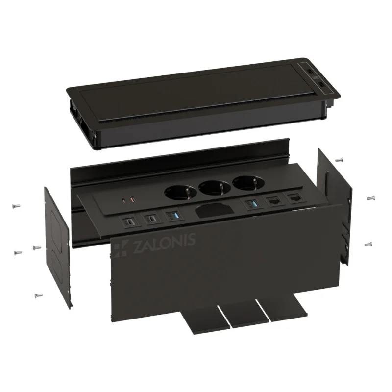 POWERBOX-ΤΕΤΡΑΓΩΝΟ ΠΟΛΥΜΠΡΙΖΟ ΓΡΑΦΕΙΟΥ ΜΕ ΚΑΠΑΚΙ / 6 USB /  ΜΑΥΡΟ ΜΑΤ ΤΑΠΕΣ ΚΑΛΩΔΙΩΝ - ΠΟΛΥΜΠΡΙΖΑ