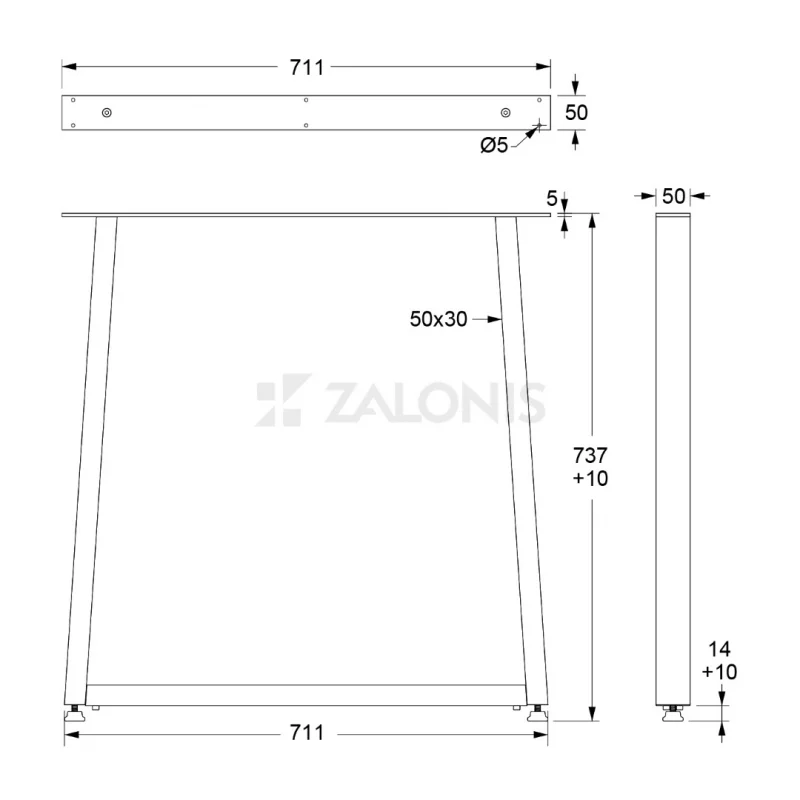 ΠΟΔΙ ΤΡΑΠΕΖΙΟΥ Δ m.657 50x30 / Υ. 737 / ΜΑΥΡΟ ΜΑΤ